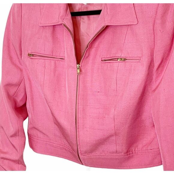 Carlisle Pink 100% Silk Gold Zipper Blazer Jacket - Picture 6 of 8